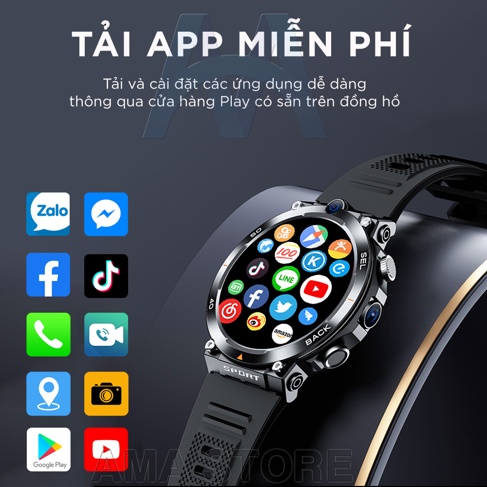 Đồng hồ Thông minh Android lắp sim 4G nghe gọi độc lập Định vị Google map Màn hình tròn có CHPlay Tải App Camera Kép 5.0 Kết nối Wifi Loa Tai nghe Bluetooth Theo dõi Sức khỏe vận động Dành cho Trẻ em Nam Học sinh Người lớn Model H10 2024 Hàng nhập khẩu