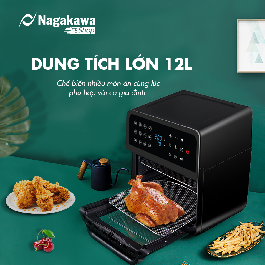 [Nhập CECAMP110KD1 giảm 110K] Nồi chiên không dầu Nagakawa NAG3307 (12L) - 12 chương trình nấu - Công nghệ Rapid Air 360 độ - Hàng chính hãng