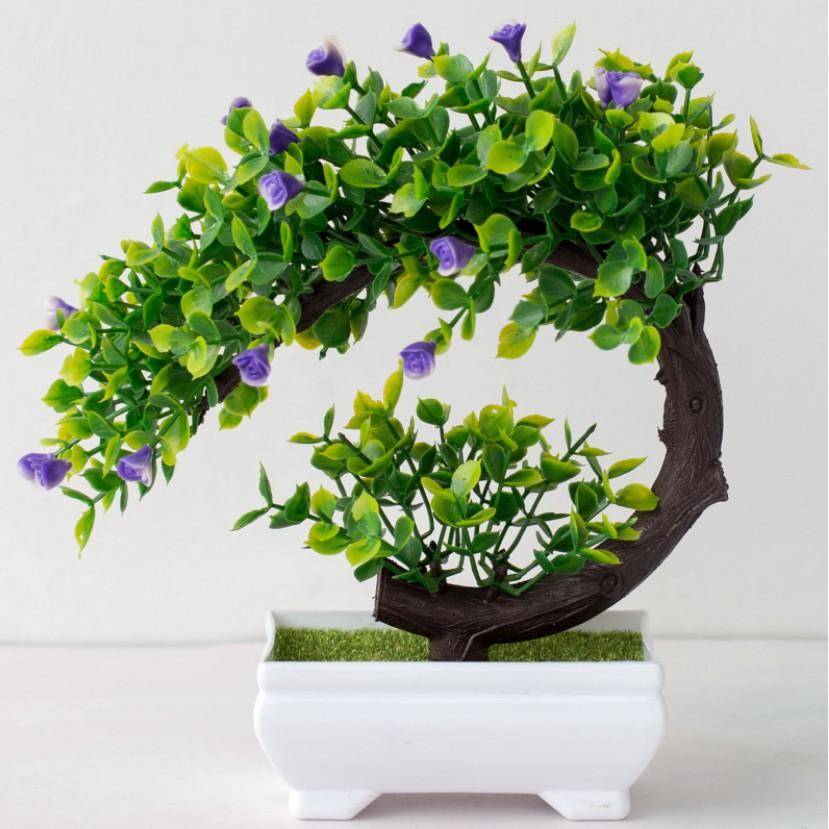 CÂY GIẢ BONSAI HOA RỰC RỠ (kèm chậu) để bàn trang trí decor