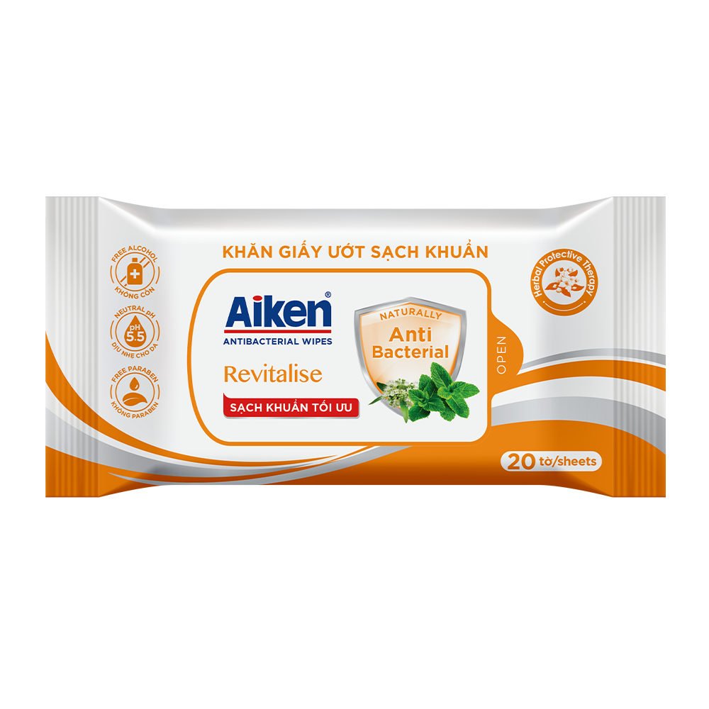 Aiken Combo 2 Gói Khăn Ướt Sạch Khuẩn Chiết Xuất Bạc Hà 20 Tờ