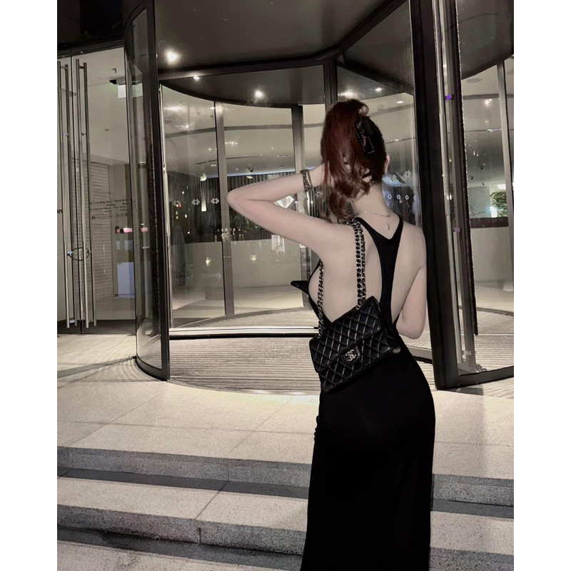 Đầm maxi 3 lỗ khoét hở lưng nữ ,váy nữ dài có mút ôm body