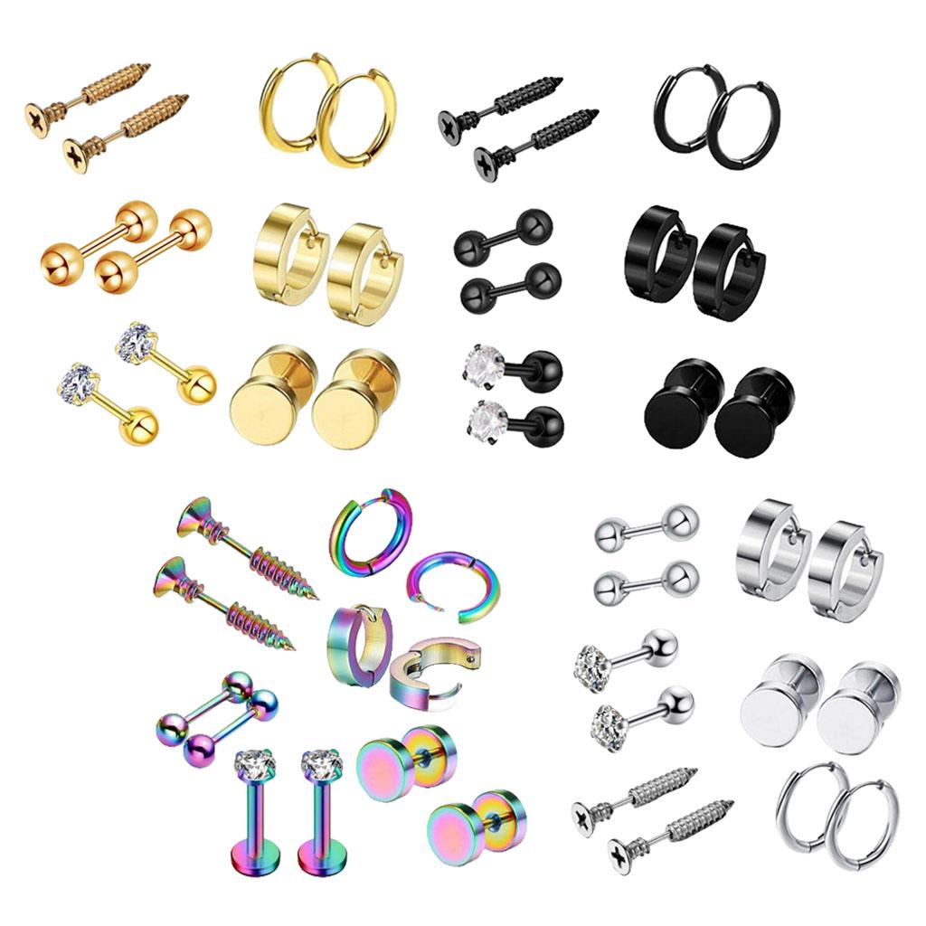 6 Pairs Ear Studs Curve Barbell Stainless Helix Piercing Ear Jewelry Gold
