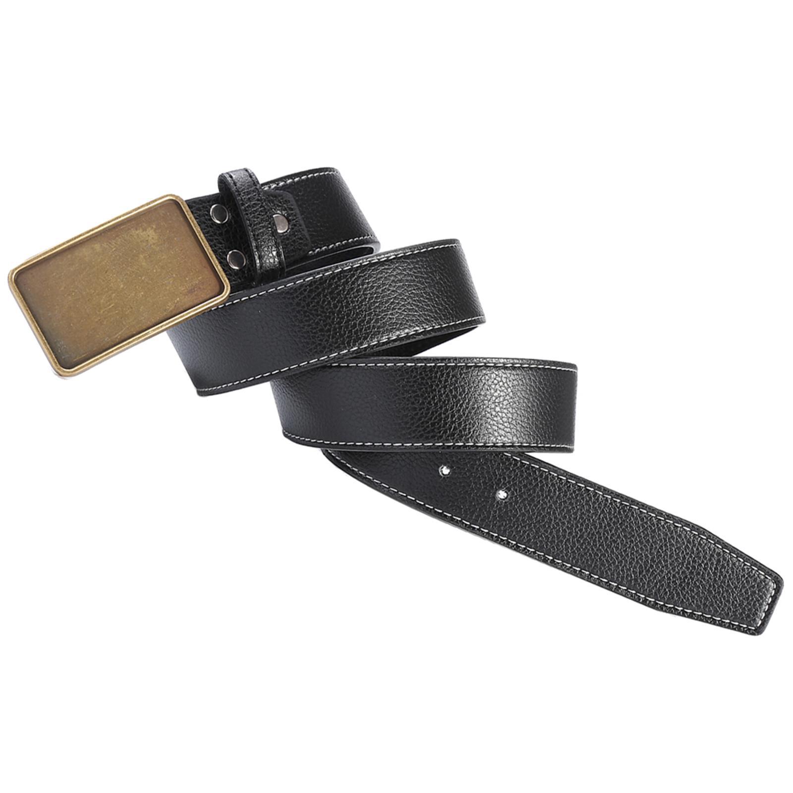 Men PU Leather Belt Metal Buckle Western Cowboy Belt  Coat Black