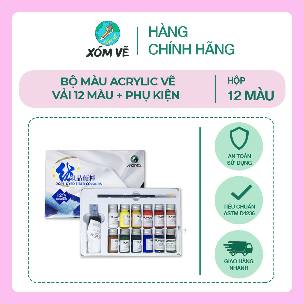 Bộ màu acrylic vẽ vải 12/18/24/36 màu + phụ kiện