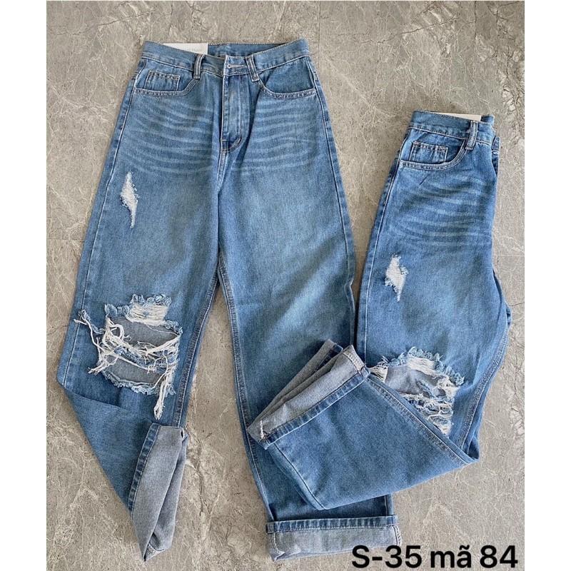 Quần jean baggy nữ ️️ Quần jean baggy nữ rách ống suông rộng Bigsize 40kg đến 80kg MS84 bigsize 2KJean