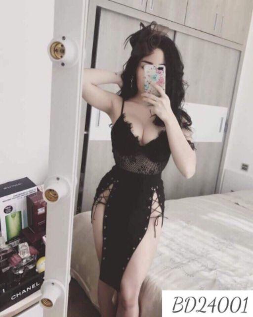Đầm body 2 dây đan dây xẻ tà
