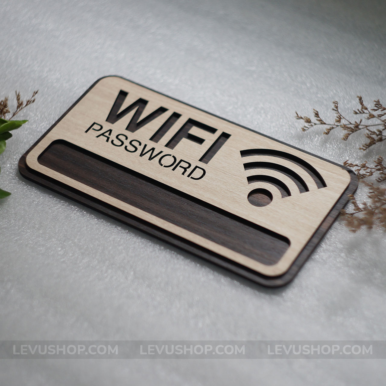 Bảng wifi LEVU TW01 trang trí bằng gỗ khắc laser décor vintage