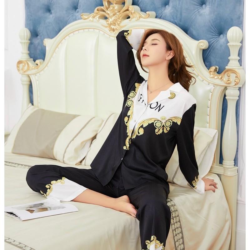 BỘ PYJAMA LỤA XƯỚC TÔ CHÂU CAO CẤP CHAMR ĐEN