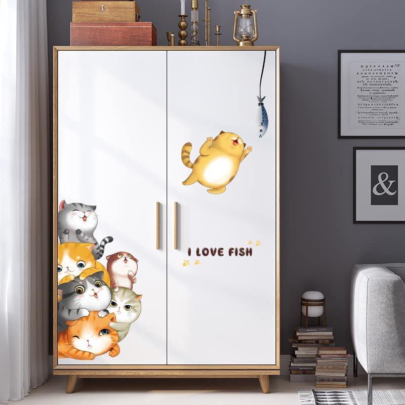 Decal dán trang trí góc tường, cửa phòng, tủ quần áo VIỀN CỬA MÈO BẮT CÁ