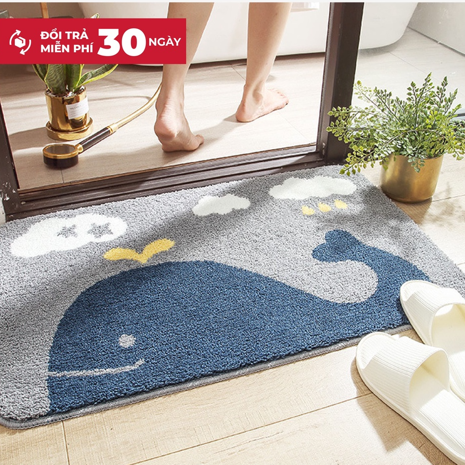 Thảm chùi chân chống trượt cao cấp mẫu Cá Voi xanh 40x60cm