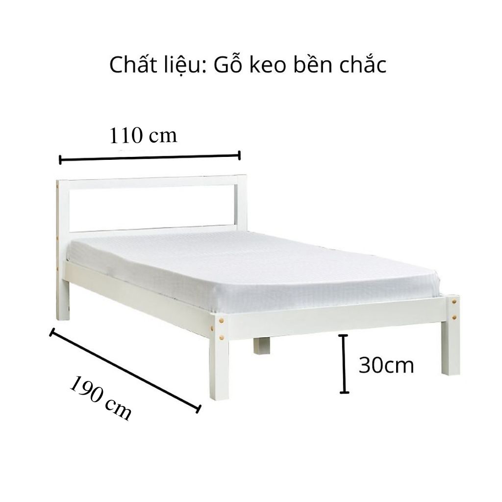 Giường Ngủ Đơn BAYA SAPA Kích Thước L194xW97xH30 Làm Từ Gỗ Keo Với Độ Bền Cao Màu Trắng Trang Nhã 7100038