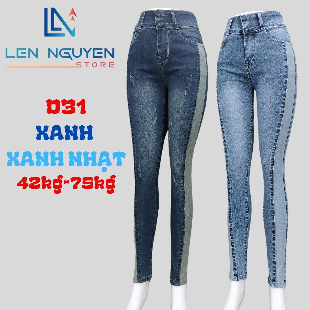 D31_Quần jean nữ, dài, lưng cao, quần bò nữ dáng ôm, quần rin nữ có big size, cho 42kg đến 75kg,LEN NGUYEN STORE - Xanh