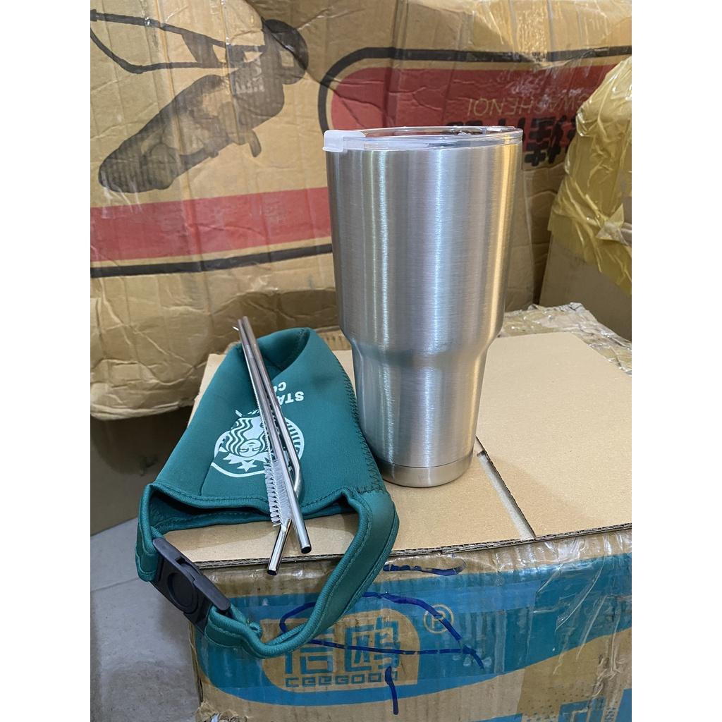 Ly Giữ Nhiệt 900ml Mẫu Inox Kèm Túi Đựng Và Ống Hút