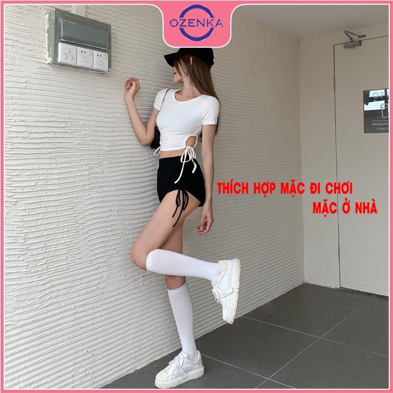 Áo croptop ôm hở eo nữ , crt cộc tay sexy thun gân 100% cotton free size dưới 52 kg mặc đi chơi màu đen trắng