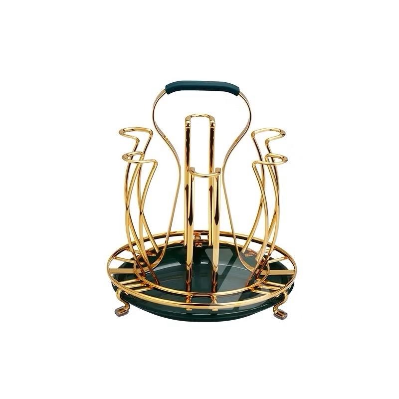 [AnhOtShop] Giá Úp Cốc Chén Mạ Vàng Cao Cấp – Kệ Để Ly Có Khay Hứng Nước, Tay Cầm Tiện Lợi, Sang Trọng Cho Bàn Trà &amp; Bếp (Loại 1)