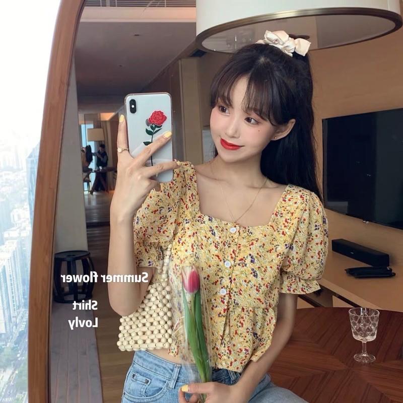MS123 Áo croptop hoa nhí tay bồng