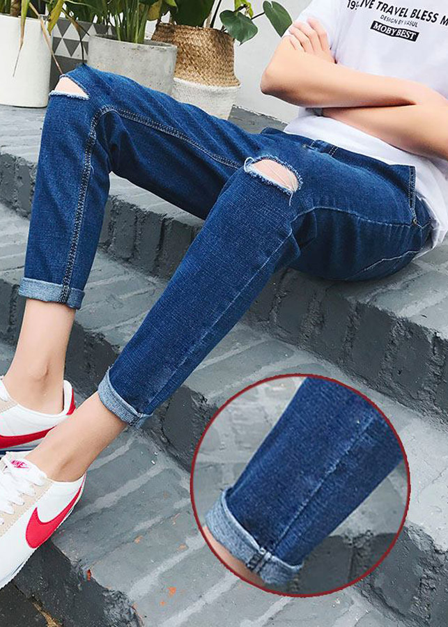 Quần Jean Nam Hàn Quốc Xanh Rách Gối XANHRACH50 - Xanh Rách