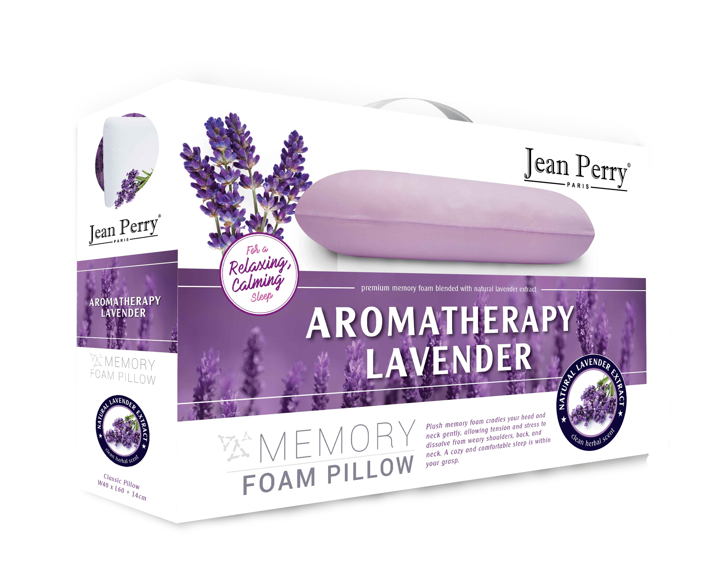 Gối nằm chiết xuất hoa oải hương Jean Perry Memory Foam Lavender Classic 40x60x14cm