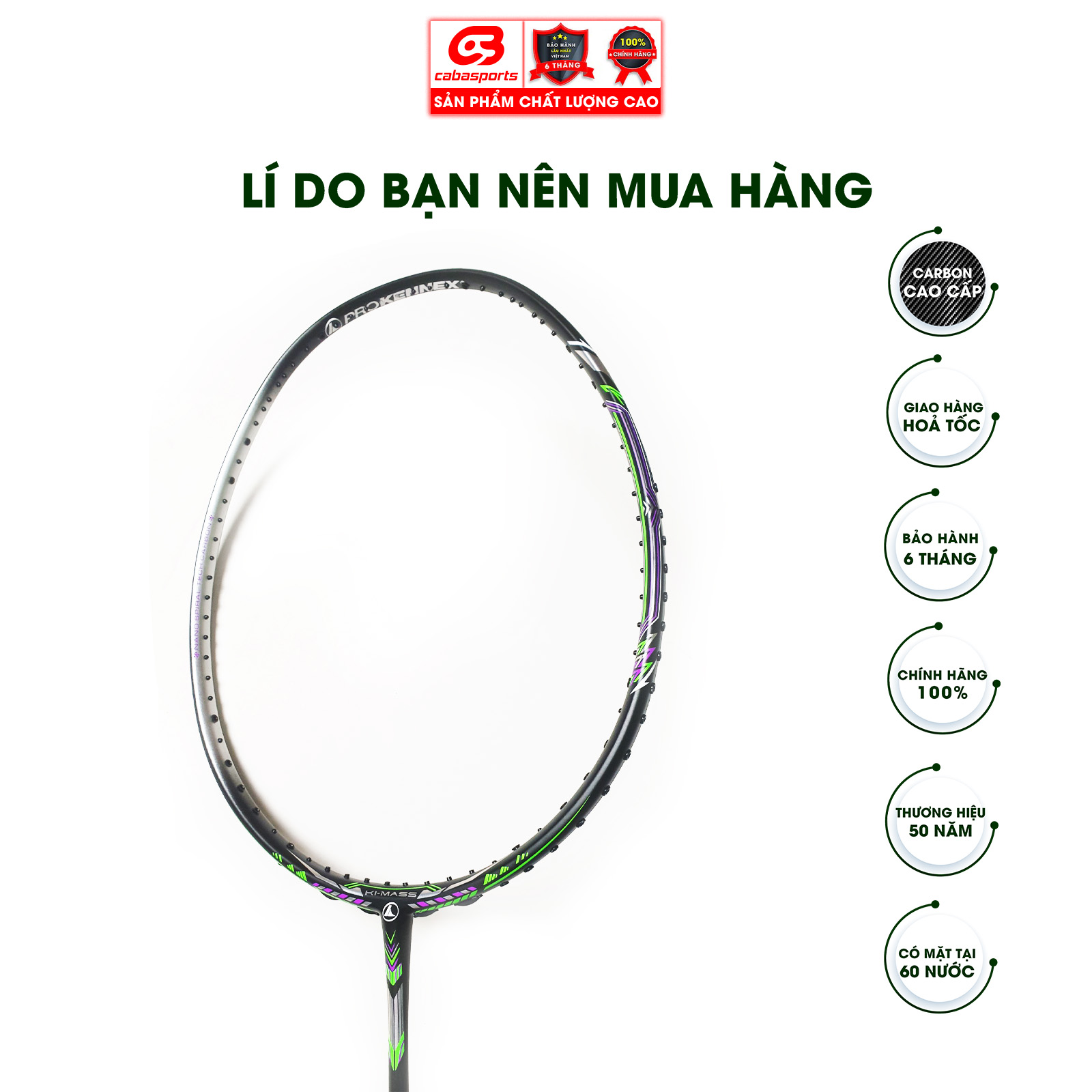 Vợt cầu lông Prokennex KINETIC EXTREME SPEED NEW chính hãng cao cấp công thủ toàn diện (1 cây) - Tặng kèm quấn cán và túi vải Cabasports