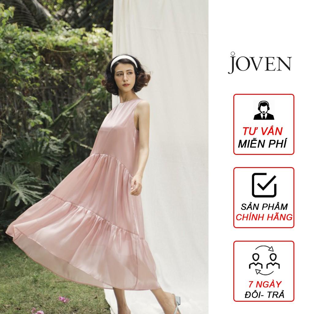 JOVEN - Đầm Organza Maxi 3 tầng sát nách hồng - SP00230