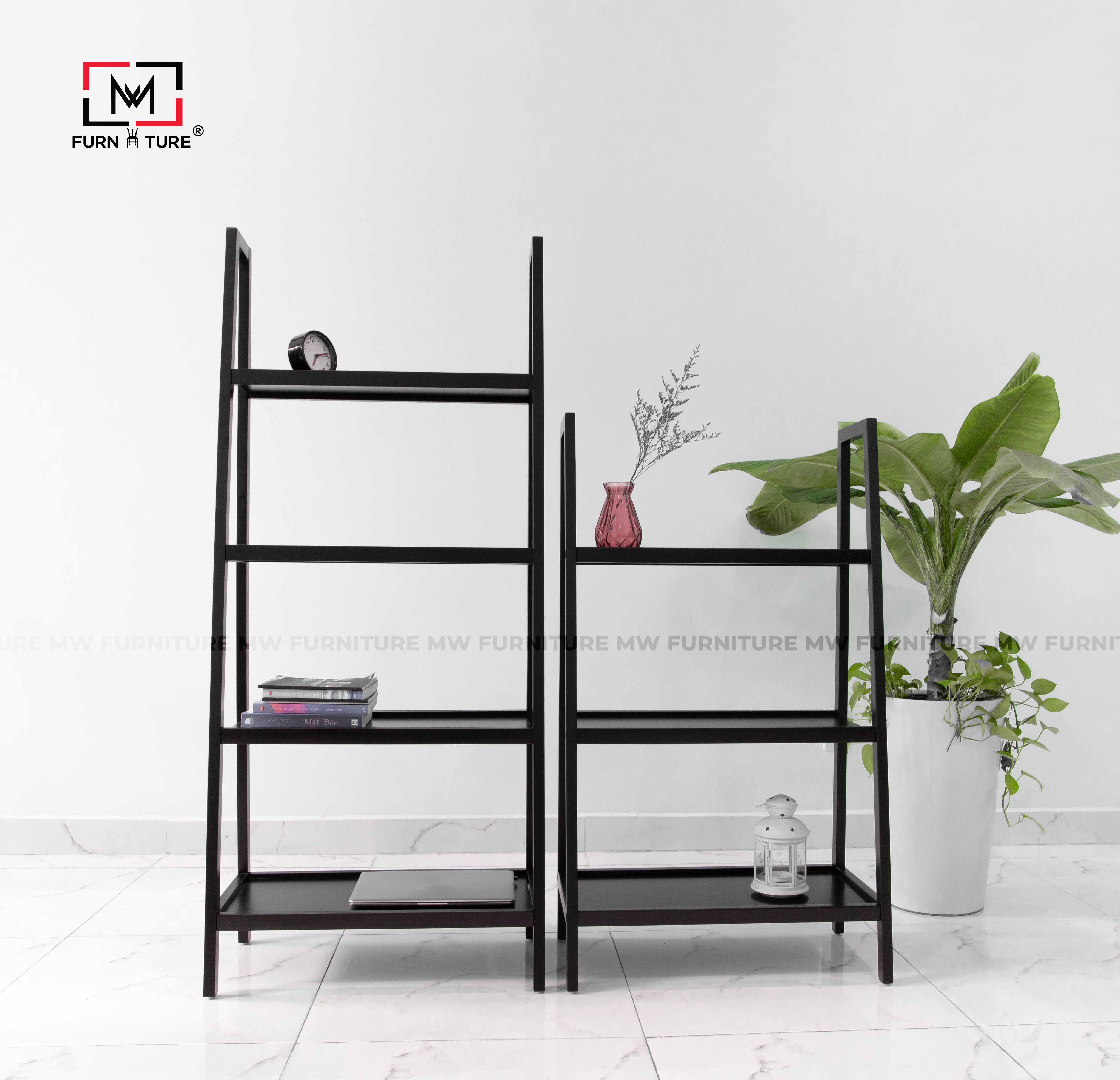 COMBO KỆ SÁCH GỖ MÀU ĐEN 3 TẦNG VÀ 4 TẦNG SIZE L - COMBO A BOOK SHELF BLACK SIZE L