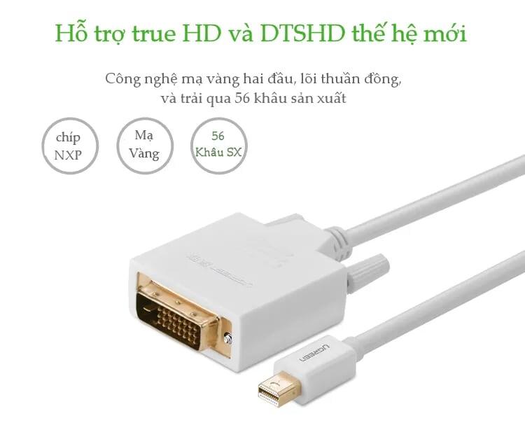 Ugreen UG10405MD102TK 2M Màu Trắng Cáp chuyển đổi Mini DP sang DVI 24 + 1 hỗ trợ phân giải 1080P - HÀNG CHÍNH HÃNG