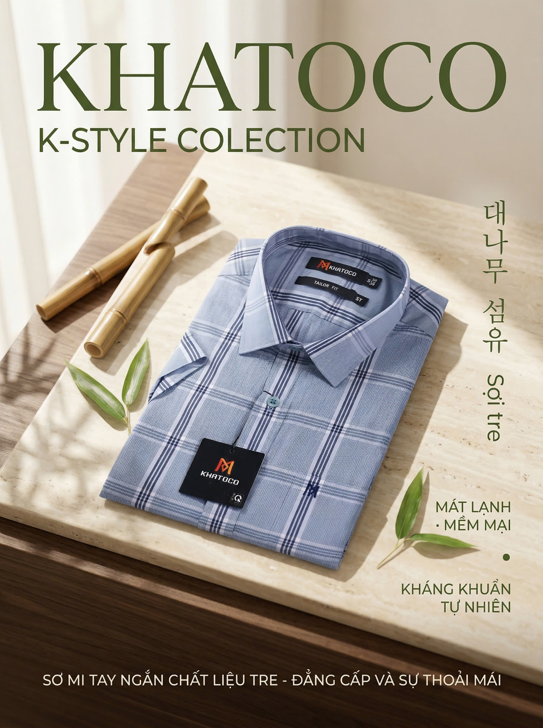 Áo sơ mi tay ngắn Khatoco Sale 20% 350k(Giá tem 438k)(S)