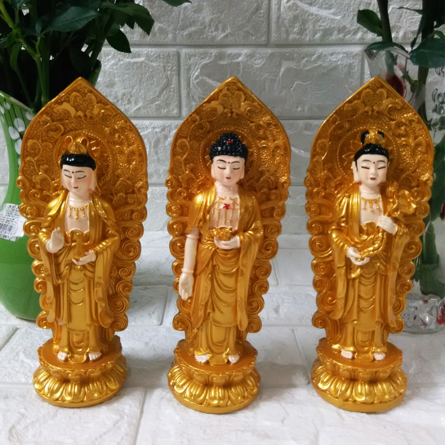 Bộ tượng Tam thế Phật nhũ vàng cao 18cm