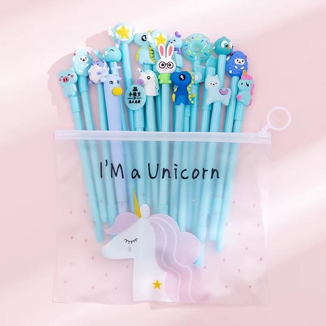 Set 20 Bút Bi Mực Nước Mặt Icon Đáng Yêu, unicorn... Bút Nước Cute