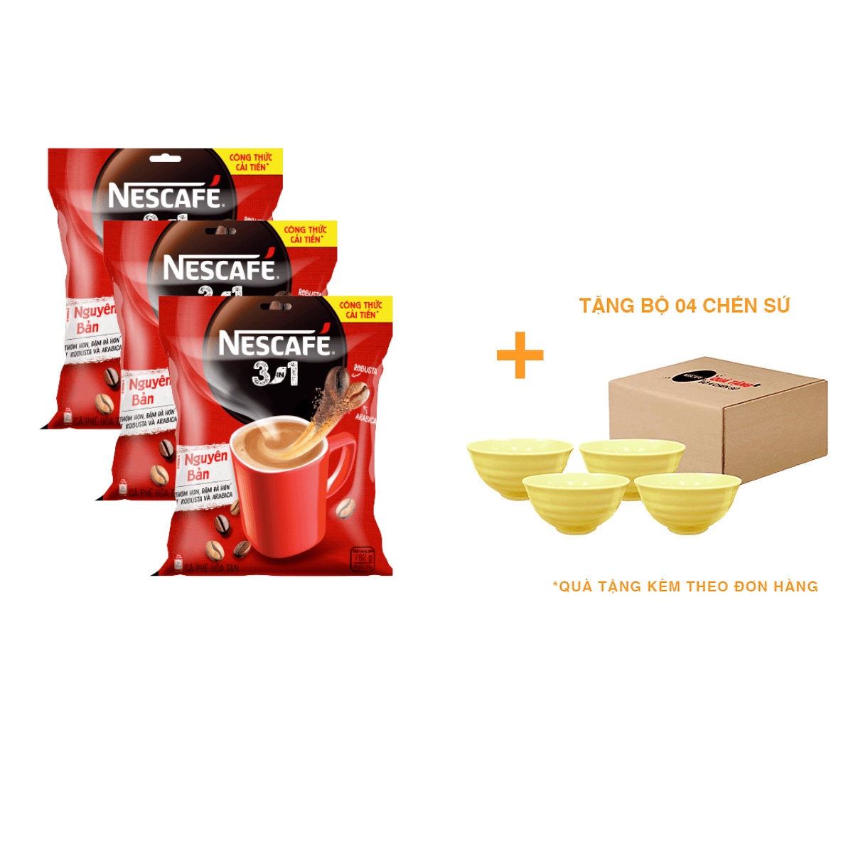 Combo 3 bịch NESCAFÉ 3IN1 Công thức cải tiến - Vị nguyên bản - Túi 46 gói (17g) - [Tặng bộ 4 chén sứ Nescafé]