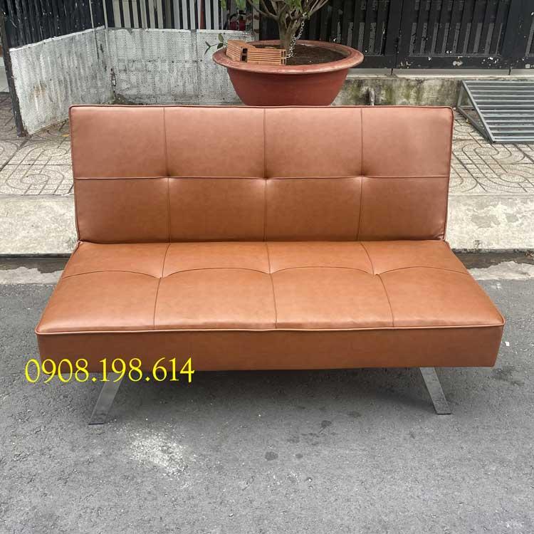 Giá Xưởng Ghế Sofa Mini Simili Cao Cấp Chân Kim Loại - Ghế Sô Pha Nhỏ Gọn Bọc Da Màu nâu Dài 120cm