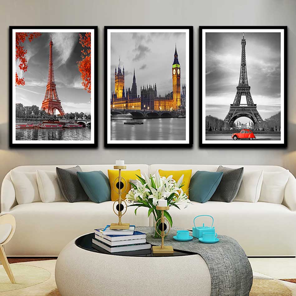 Bộ 3 tranh canvas treo tường Decor PARIS cổ điển và hiện đại - DC106