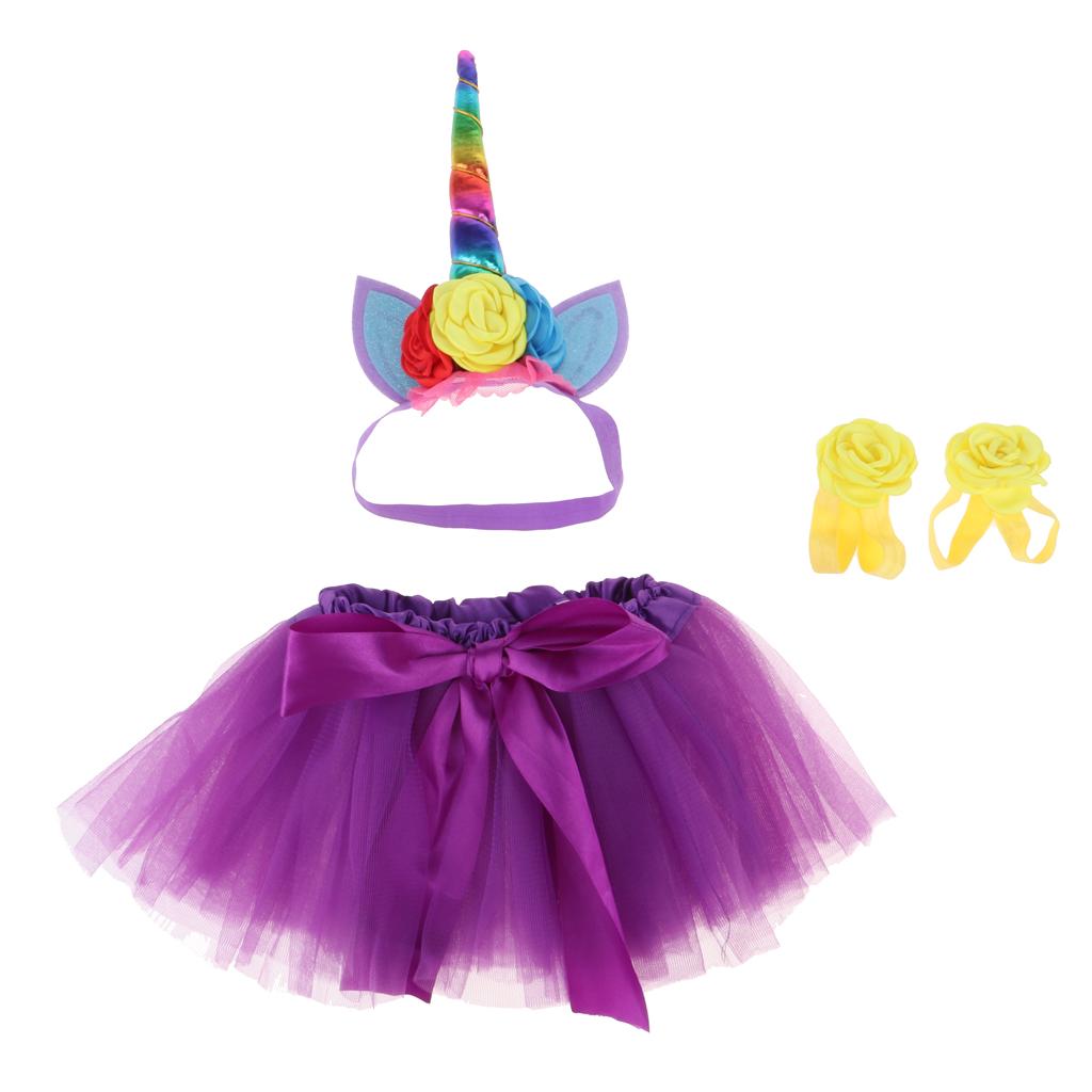 Kid Girls Princess Unicorn Tutu Fancy Dress Party Costume Set Purple