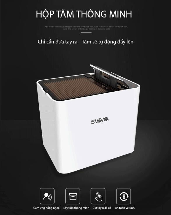 Hộp Đựng Tăm Cảm Ứng Tự Động Không Chạm Thông Minh SVAVO Kèm 04 Pin Sạc AAA 900mAh - Hàng Chính Hãng