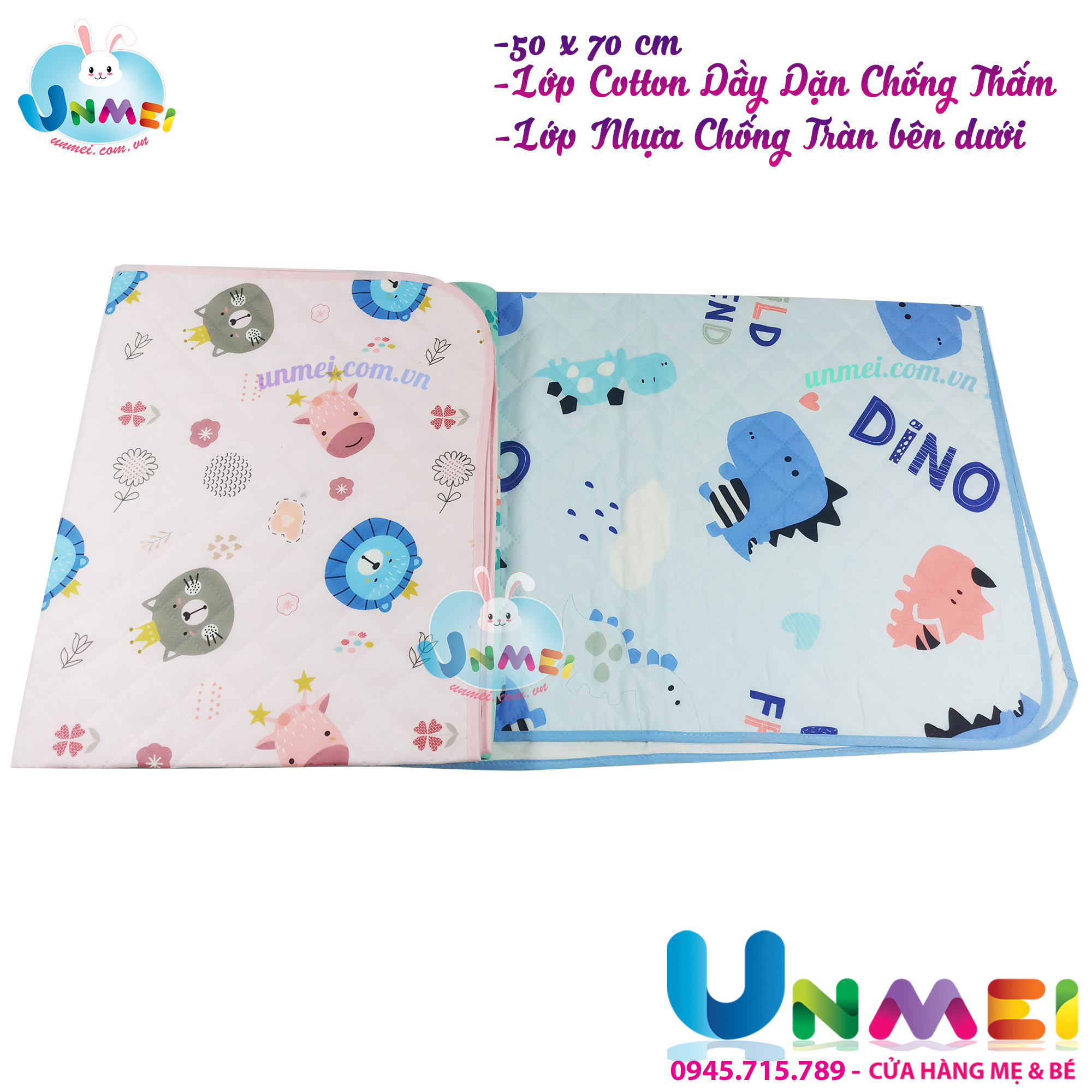 Tấm lót chống thấm trải giường 2 lớp Baby Unmei - 58x72cm (1 Cái/Bịch) Tấm Lót chống Thấm cho Bé