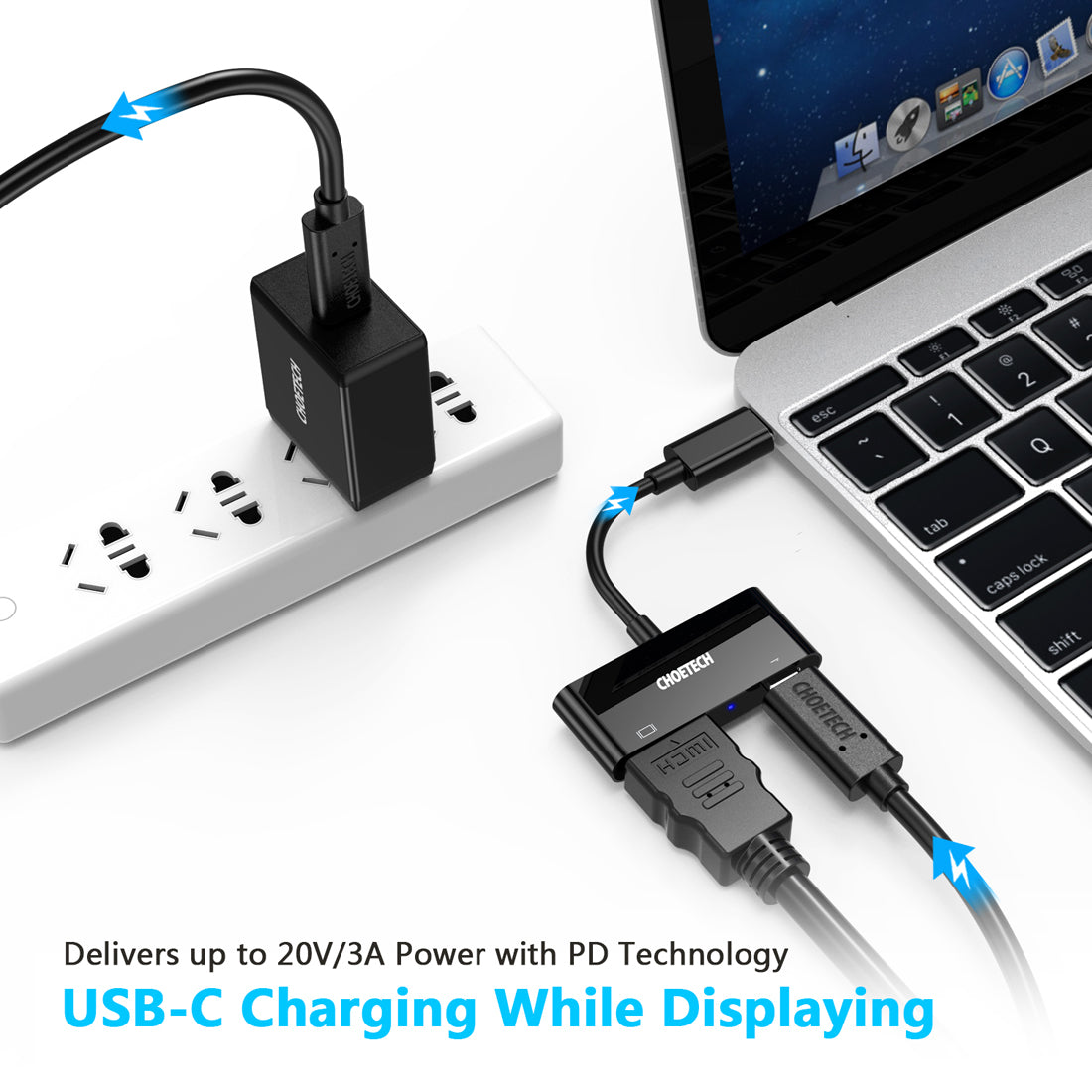 HUB Chuyển Đổi 2 Cổng USB Type C To HDMI 4K 60Hz CHOETECH HUB-M03 - Hàng Chính Hãng