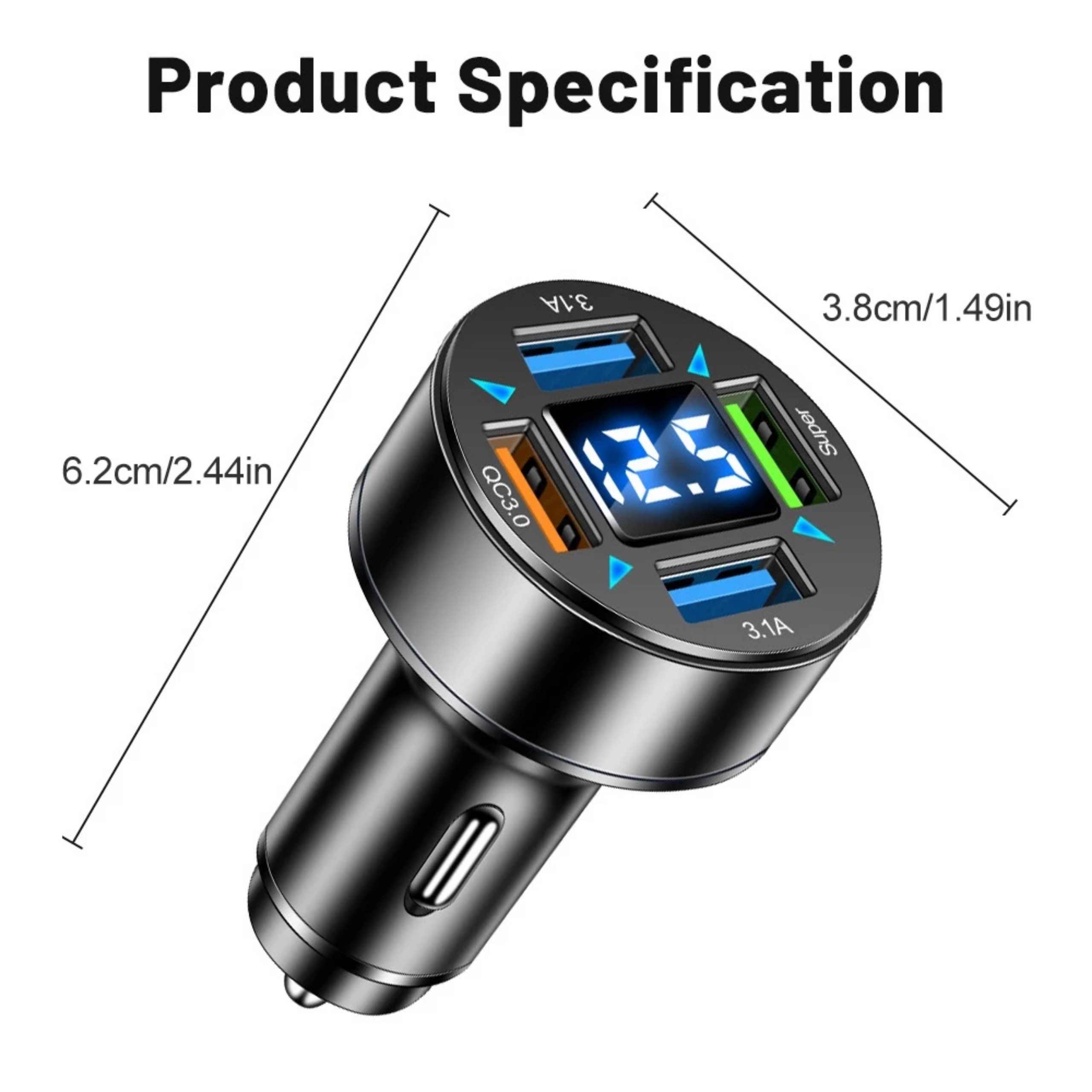 Tẩu sạc nhanh đa năng dành cho Ô tô  BLALION QC3.0 PD 4 cổng USB 12V 24V 66W có màn hình led, hàng nhập khẩu