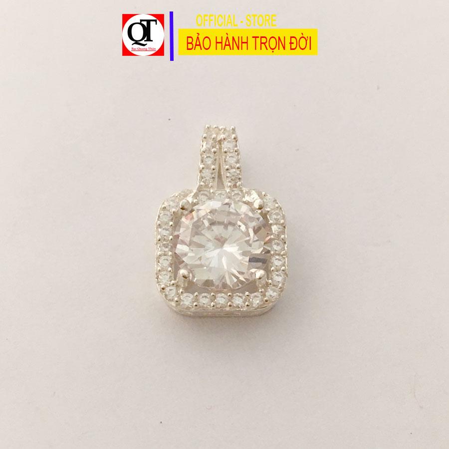 Mặt dây chuyền nữ mặt vuông đính đá kim cương nhân tạo 8 ly chất liệu bạc ta Bạc Quang Thản - KQTBTS39QH