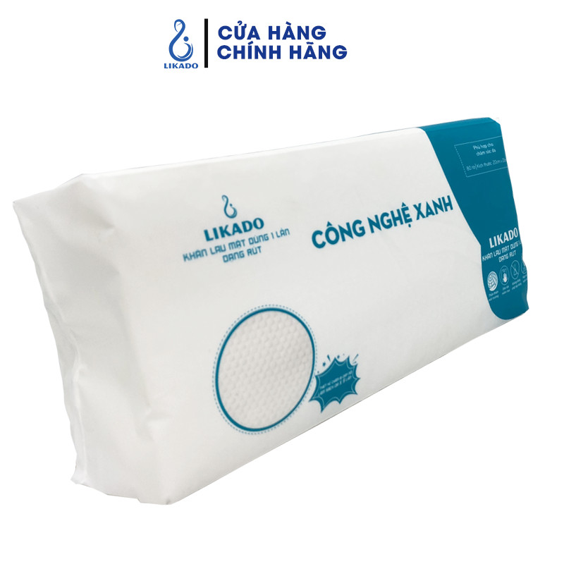 Khăn lau mặt dùng 1 lần LIKADO kt 20x20cm dạng túi rút tiện lợi