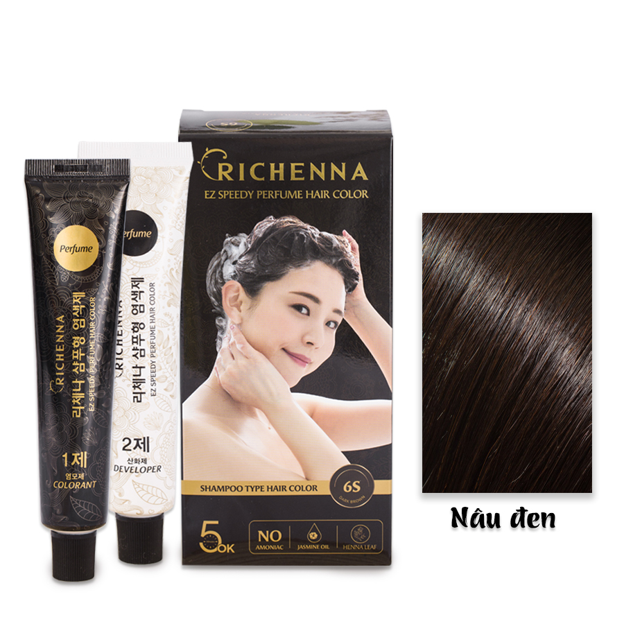 COMBO 3 hộp Gội nhuộm phủ bạc thảo dược Richenna EZ Speedy Perfume Hair Color hương nước hoa màu nâu đen 60G