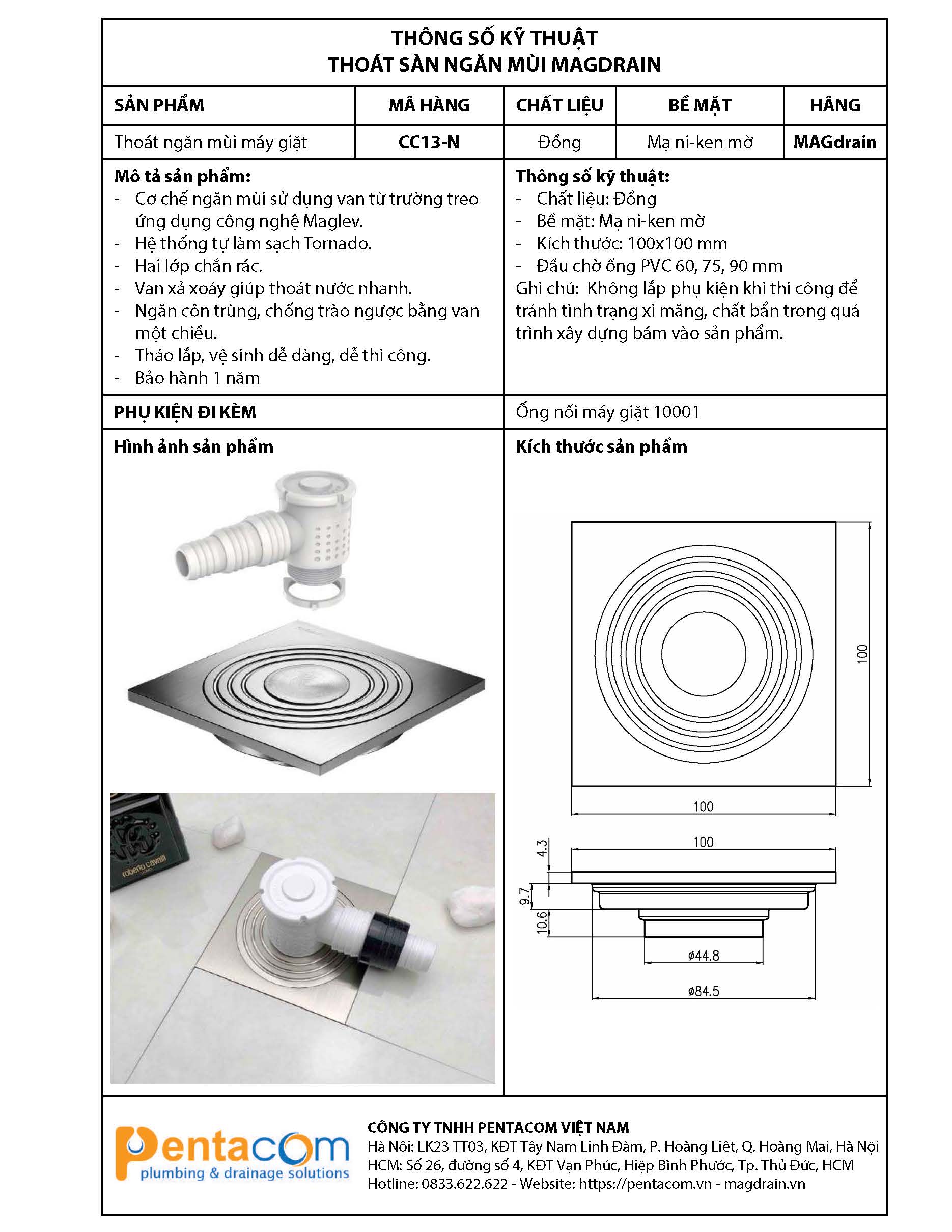 THOÁT SÀN NGĂN MÙI MÁY GIẶT MAGDRAIN CC13-N
