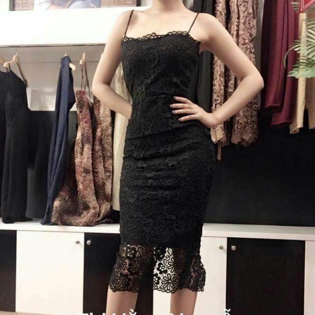 Đầm body 2 dây ren thắt nơ lưng