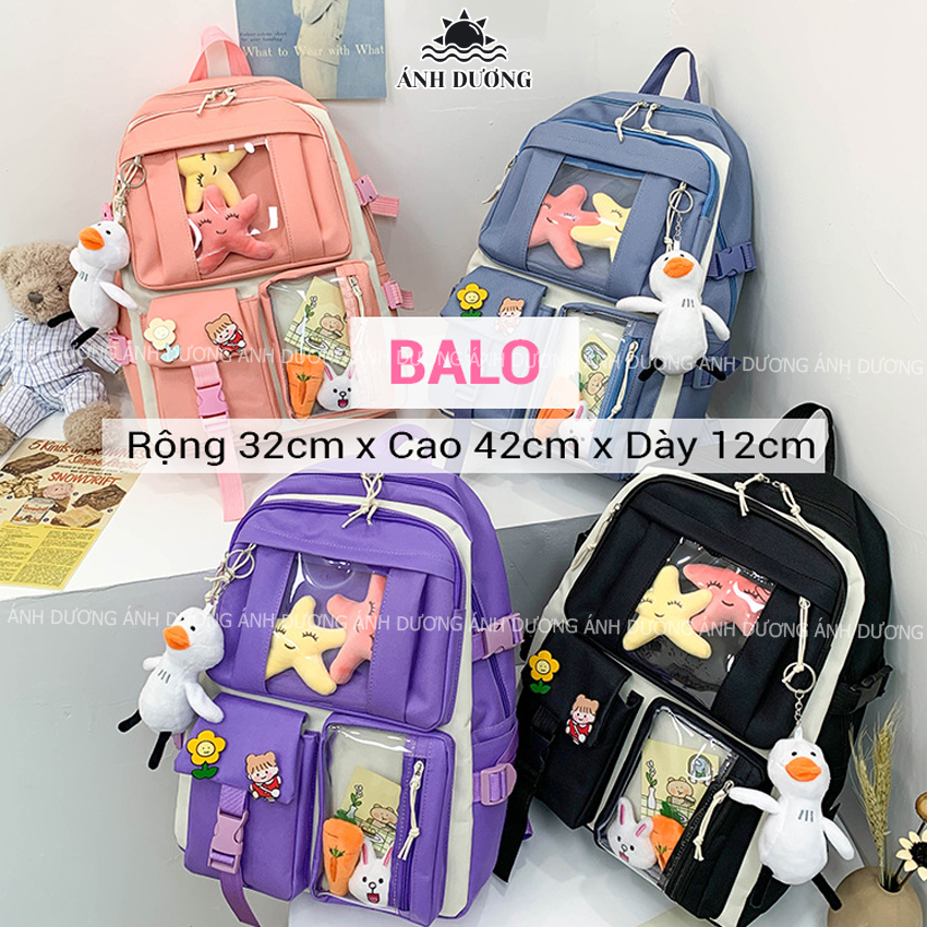 Balo nữ set 4 món đi học đi chơi thời trang hàn quốc Ánh Dương Clothing TB27 cho học sinh sinh viên chống thấm nước tặng kèm phụ kiện trang trí