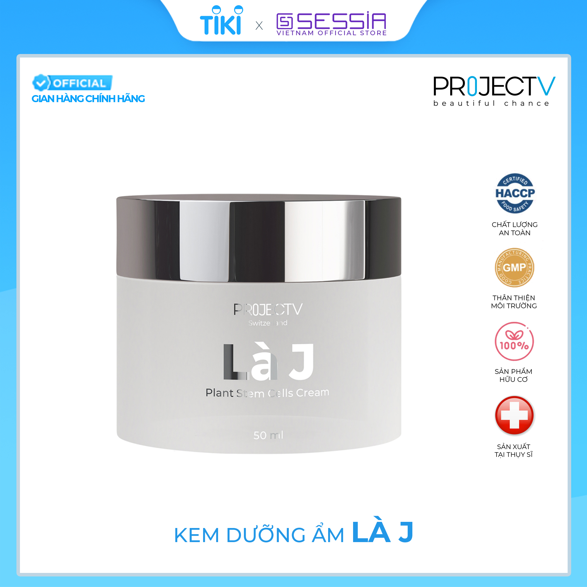 Kem dưỡng ẩm Là J Beauty Hit - PROJECT V - Kem từ tế bào gốc thực vật, Phục hồi trẻ hóa, Làn da sáng khoẻ (50ml) - Xuất xứ Thụy Sĩ, Hàng Chính Hãng