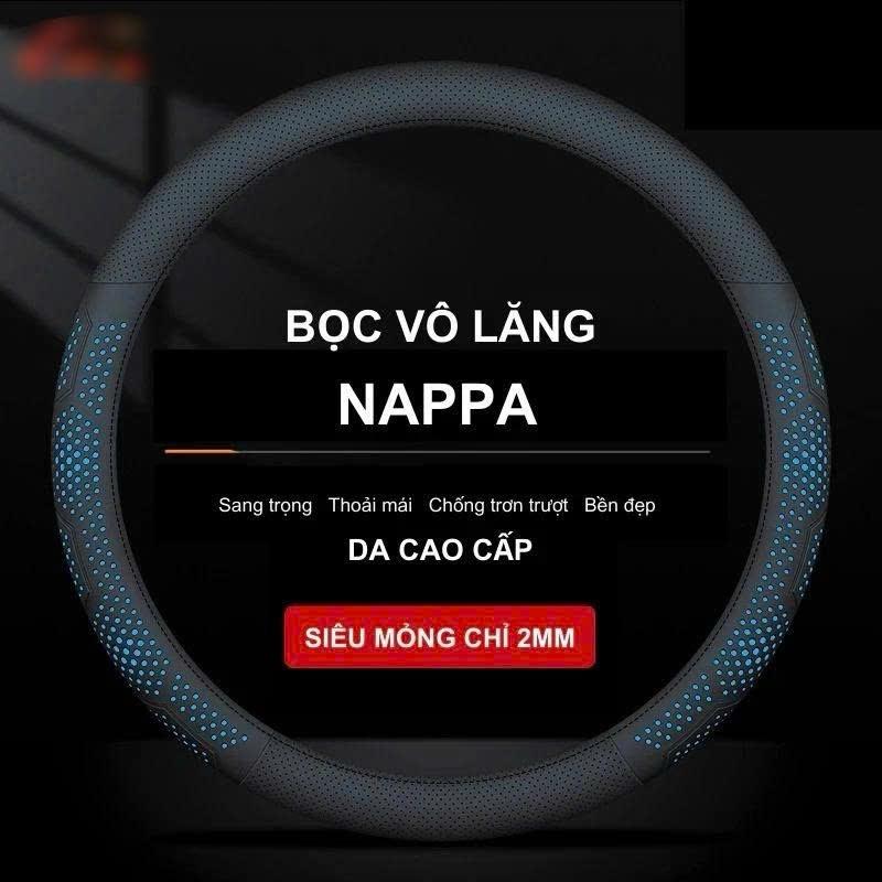 Bọc Vô Lăng Ô Tô 3D Da Nappa Cao Cấp Siêu Mỏng Thiết Kế Kiểu Dáng Lỗ Thoát Khí Chống Trơn - chấm xanh