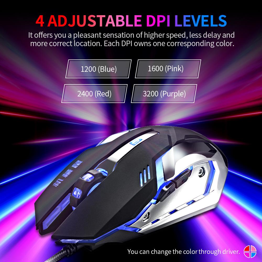 Chuột chơi game 3200 DPI có dây 4 mức DPI có thể điều chỉnh / 6 nút có thể lập trình / Đèn thở 4 màu /