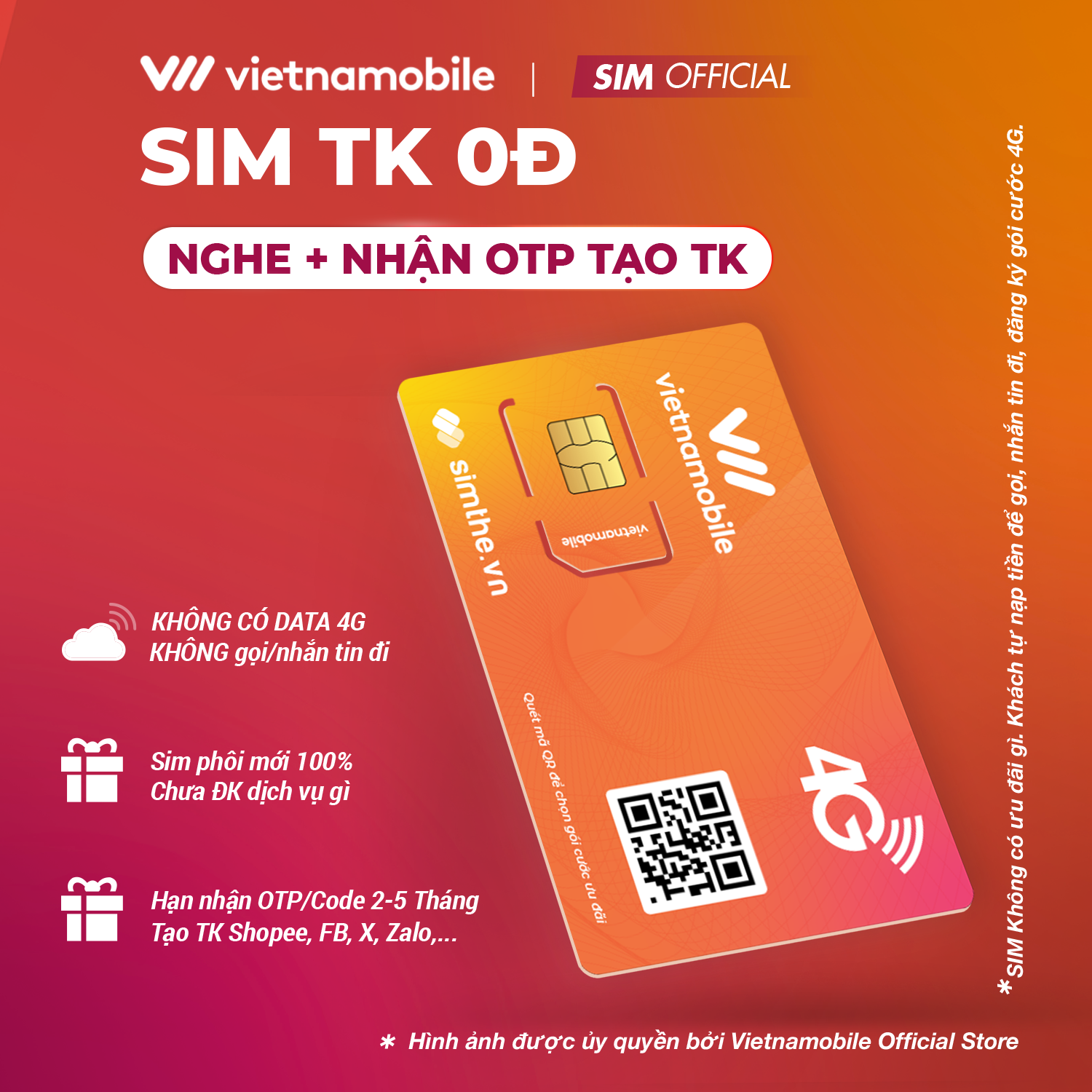 [Mới 100%] Sim VIETNAMOBILE Chuyên Dùng Để Nghe Gọi &amp; Tạo Tài Khoản TMĐT, Laz, Sope, Sen, Face, ZaL0, Momo, Tw, X, Game... TK 0đ Giá Rẻ - Cam Kết Sim Mới Chưa Xước Phôi, Chưa Từng Đăng Ký Dịch Vụ Gì. Hàng Chính Hãng