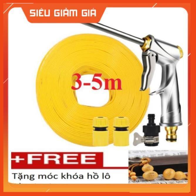 Bộ dây vòi xịt nước rửa xe,tưới cây .tăng áp 3 lần,loại 3m, 5m 206701-2 đầu đồng,cút,nói vòi đen+ tặng móc khoá