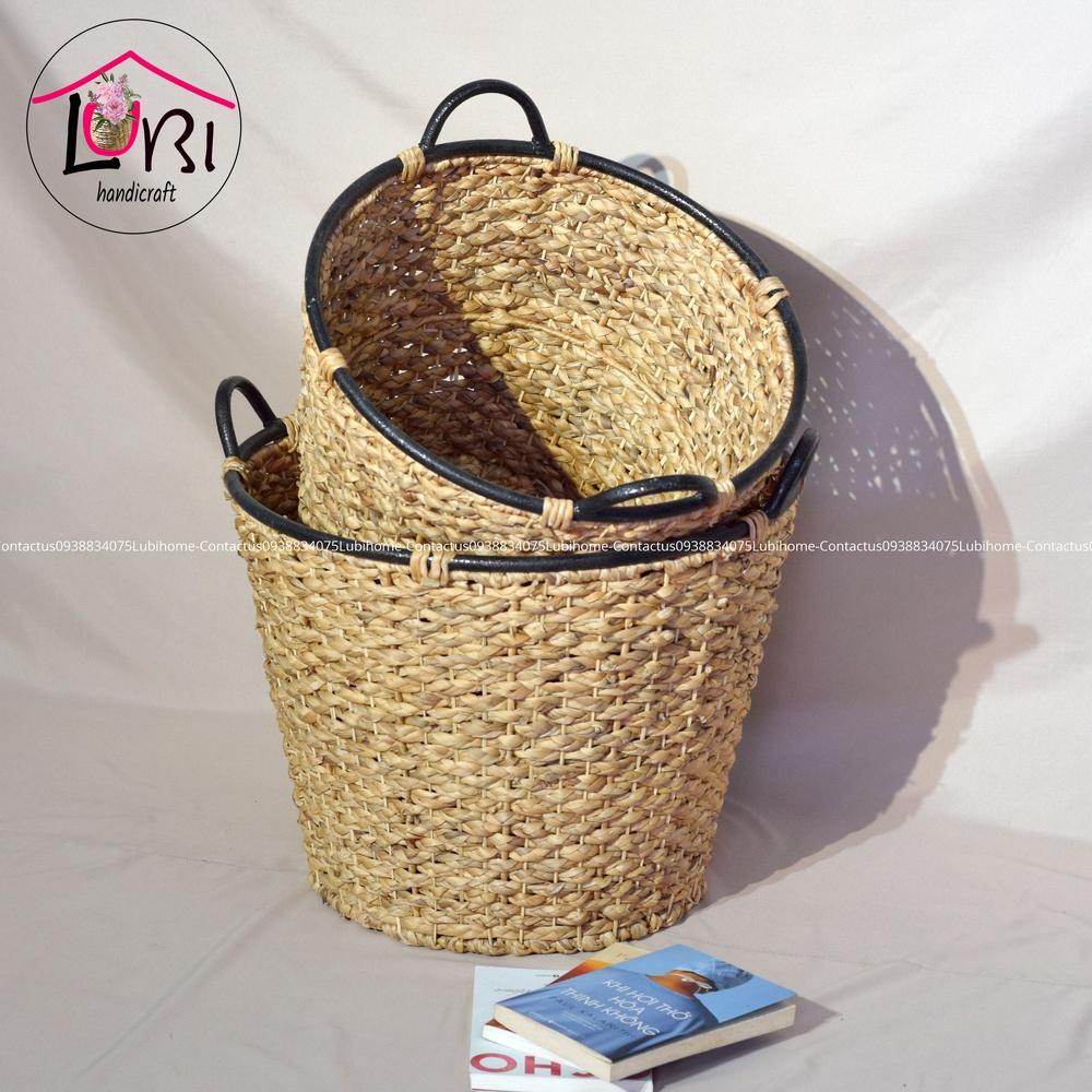 Sọt đựng đồ đan lục bình siêu bự miệng sắt giả cổ - sang trọng