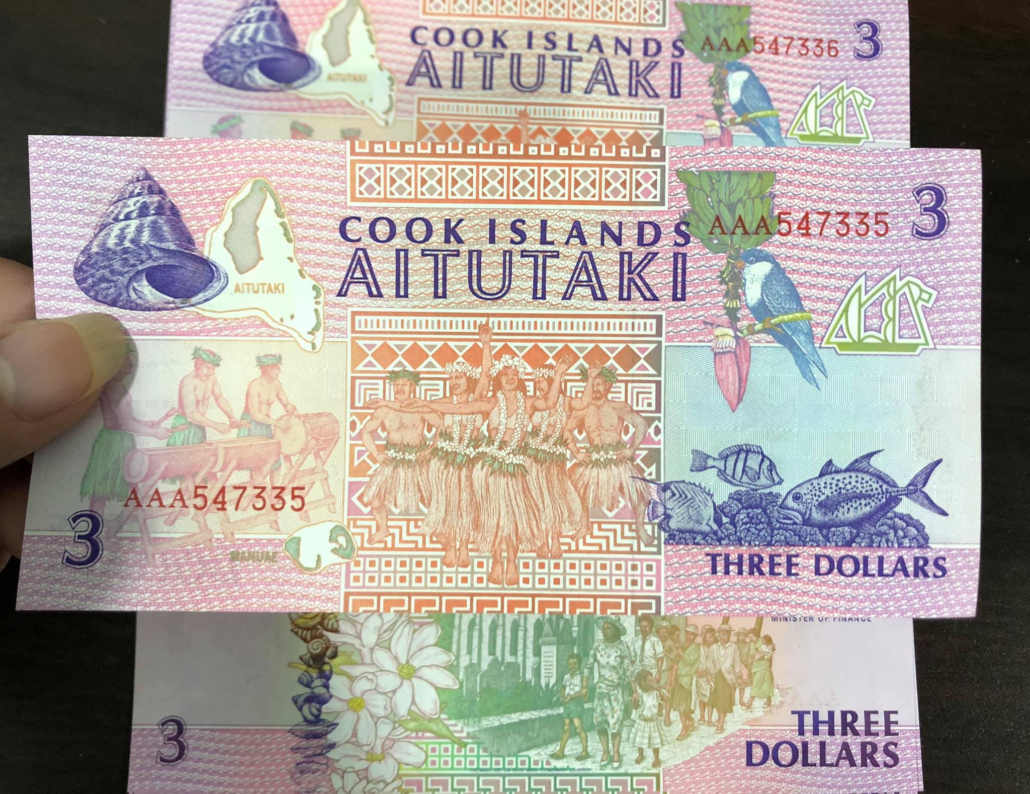 01 tờ tiền cổ 3 Dollars Quần đảo Cook sưu tầm